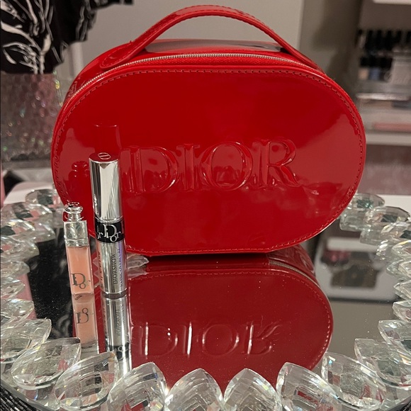 Dior Red Pouch with Mini Deluxe Lip and Mascara - Picture 1 of 5